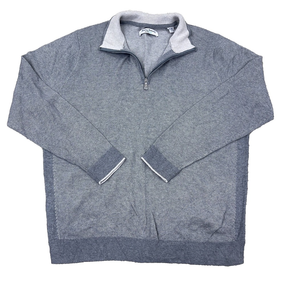 Tommy Bahama Sweater Men Medium Gray Pullover Quarter Zip Island Zone Sweatshirt